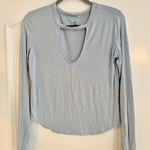 Baby Blue Open Neck Long Sleeve